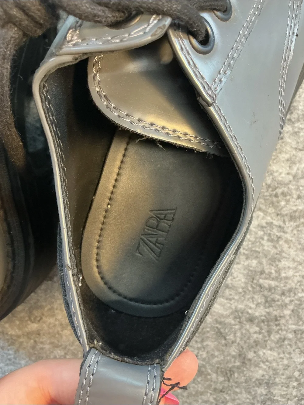 Zara Grey Metallic Chunky 90s Lace-Up Casual Leather Shoes Size 42